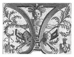 Satyr sitting in a scroll, anonymous, after Cornelis Bos photo