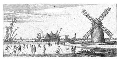 Skaters on the ice at a mill near Penningsveer photo