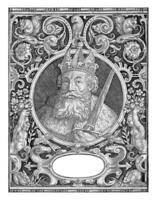 Portrait of Charlemagne in a medallion within a rectangular frame with ornaments photo