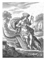 Female personification of America as a woman with a feather headdress and bow and arrow photo