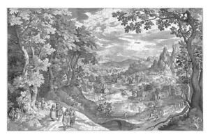 Landscape with Deer Hunting, Nicolaes de Bruyn, after Jan Brueghel I, 1607 photo