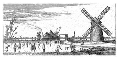 Skaters on the ice at a mill near Penningsveer photo