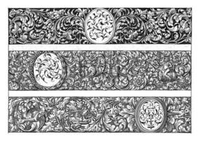 Three friezes with leaf vines and oval medallions photo