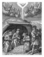 Adoration of the Christ Child by Mary and Two Angels, Hieronymus Wierix, 1563 photo