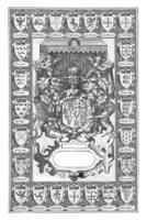 Saco de brazos de Inglaterra rodeado por brazos, jodocus hondius i, 1614 foto