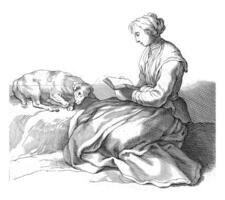 Woman Reading with Dog photo