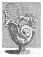 Jug in the shape of a snail's shell, on the spout sits a man blowing a horn, Balthazar van den Bos photo