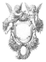 Cartouche with garlands and two sitting putti photo