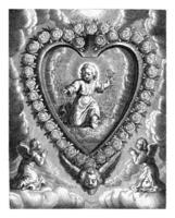 Cristo niño en un corazón de rosas, cornelis Galle yo, 1638 - 1678 foto