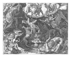 Cyrus has Daniel's enemies thrown into the lion's den, Philips Galle, after Maarten van Heemskerck, 1601 - 1633 photo