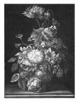 metal florero con flores, pieter schenk i, 1670 - 1713 foto