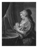 A woman breastfeeding a child, by candlelight, John Greenwood, after Cornelis Troost, 1739 - 1792 photo