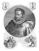 Portrait of a Man and Four Coats of Arms, Johannes Wierix, 1559 - 1615 photo