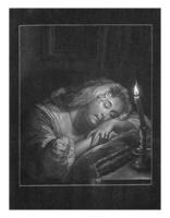 Girl sleeping by candlelight, Pieter Schenk I, after Godfried Schalcken, 1670 - 1713 photo