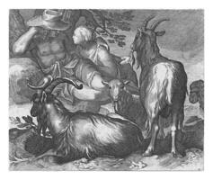 Shepherd and Shepherdess as Love Couple with Goats, Boetius Adamsz. Bolswert, after Abraham Bloemaert, 1611 - 1661 photo
