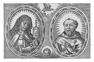 S t Clare y S t francisco de Asís, wierix, 1550 - antes de 1619 foto