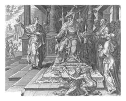 Daniel refuses to honor the deity Bel, Philips Galle, after Maarten van Heemskerck, 1601 - 1633 photo