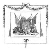 viñeta con el emblema de el ejerciciogenootschap nene nuez der schuttery, 1786 foto