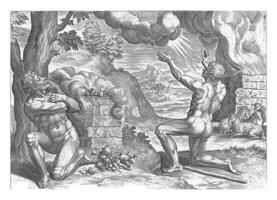 Sacrifice of Cain and Abel, Johann Sadeler I, after Michiel Coxie I, 1639 photo