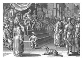 Paul appears before King Agrippa and his wife, anonymous, after Philips Galle, after Jan van der Straet, 1646 photo