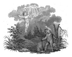 Floating putto and a putto with an extinguished torch photo