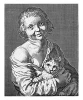 Boy with cat, Cornelis Bloemaert II, after Hendrick Bloemaert, 1625 - 1675 photo