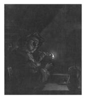 Man Lights His Pipe, Jan Stolker, after Godfried Schalcken, 1734 - 1785 photo