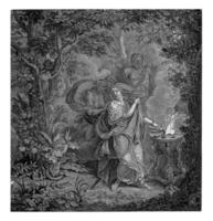 Mythological scene with a sacrificing queen in a forest photo