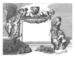 Putti decorate a monument with garlands photo