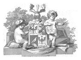Saco de brazos, posiblemente de el goloso familia de frankenstein, flanqueado por dos putti, Reinier vinkeles i, 1773 foto