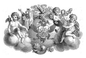 Putti around a crowned coat of arms, Simon Fokke, 1744 photo