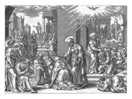 Pedro, Juan y Felipe tendido manos en creyentes en samaria, anónimo, después felipe galle, después Marten camioneta heemskerk, 1646 foto
