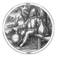 Man with two jugs and a sailing ship, anonymous, 1550 - 1610 photo