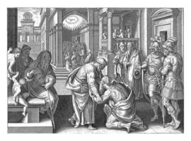 Cornelius kneels before Peter, anonymous, after Philips Galle, after Jan van der Straet, 1646 photo