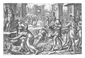 Mattatias kills a Jew and an envoy of the king, Johannes Wierix, after Gerard van Groeningen, 1579 photo