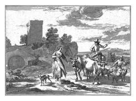 Shepherd on horseback and a boy with a herd, anonymous, after Jan de Visscher, after Nicolaes Pietersz. Berchem, 1699 - 1756 photo