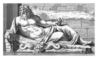 estatua de Neptuno a un fuente en el Capitolio en Roma, cornelis camioneta dalen i, después francois perrier, 1622 - 1665 foto