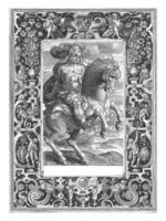 Julius Caesar on horseback in frame with ornaments, Nicolaes de Bruyn, 1581 - 1656 photo
