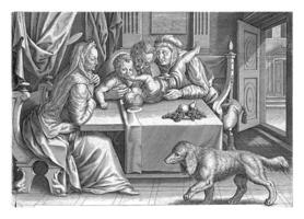 Holy Family with Elisabet and John the Baptist, Antonie Wierix II, after Cornelis Cort, after Frans Floris I, 1565 - before 1591 photo