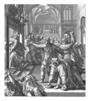 Stoning of Christ, Johann Sadeler I, after Maerten de Vos, 1582 photo