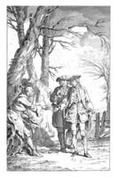 Beggar gives envelope to Thomas Jones, Jan Punt, after Hubert Francois Gravelot, 1749 photo