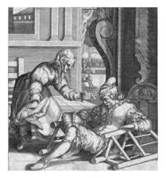 Man falls between two chairs, Gillis van Breen attributed to, after anonymous, c. 1595 - c. 1610 photo