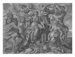 The four enemies of the true believer, Hieronymus Wierix, after Maerten de Vos, 1570 - 1601 photo