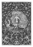 medallón con Juno en un marco de grotescos, anónimo, después adrien collar, 1570 - 1618 foto