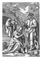 Christ appears as a gardener to Mary Magdalene, Antonie Wierix II, after Maerten de Vos, 1583 - 1587 photo