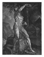 anatómico representación de un hombre puñalada él mismo en el lado con un daga, ene Delaware grosero, 1698 - 1776 foto