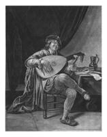 Self-portrait of Jan Steen as a lute player, Jacob Gole, after Jan Havicksz. Steen, 1670 - 1724 photo