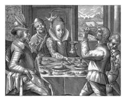 Afternoon Couple at the Meal, Crispijn van de Passe I attributed to, after Crispijn van de Passe I, 1574 - 1637 photo