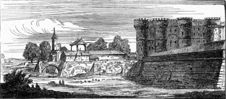 The Bastille, after an old engraving of the topography of Paris, vintage engraving. photo