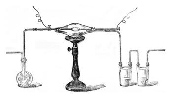 Synthesis of acetylene, vintage engraving. photo